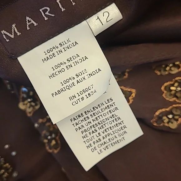 EUC VTG Marina 100% Silk Beaded and Sequined Chocolate Bown Lined Dress - Picture 15 of 17